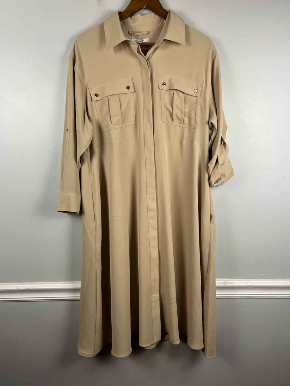 New Chicos Petite Twill Belted Midi Shirtdress MISSING BELT SIZE 12 petite - Picture 3 of 12